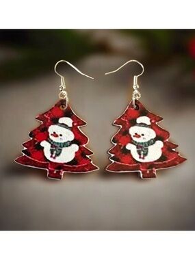 ⭐️ 5 for $25 Wood Festive Snowman Christmas Tree Earrings